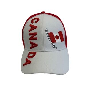 Canada Souvenir Baseball Cap Red White Embroidered Flag Adjustable Hat Mens OSFA
